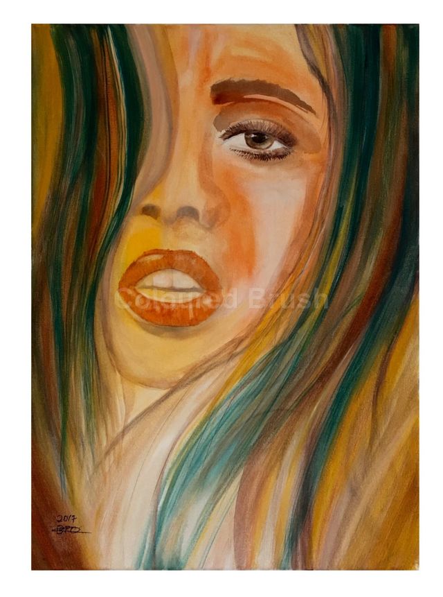 2017, "Attractive Look" - Watercolor on canvas. Dimensions 0.50 x 0.70m. Ready to hang.