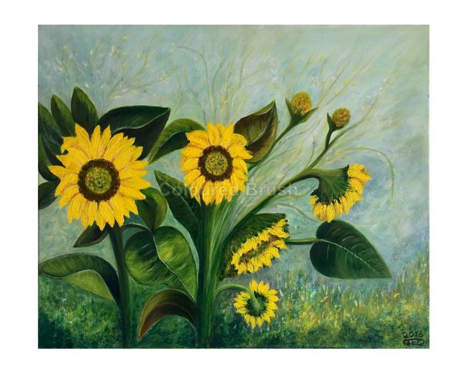2016 - Sunflowers," The Flower Brinda Life." Acrylic technique, 0.50 × 0.60 m dimensions. Screen 3D 100% cotton, ready to hang.(Not available)