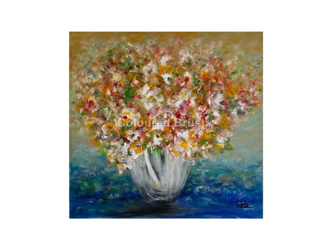 2017 - "Beauty of simplicity ", abstract acrylic flower painting. Dimensions 0.50 × 0.60M. 3D Cotton screen. Ready to hang.