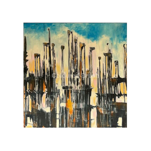 "Towers", 2021 Acrylic hand painted on 3D canvas. Dimensions 0.90 x 0.90 m.