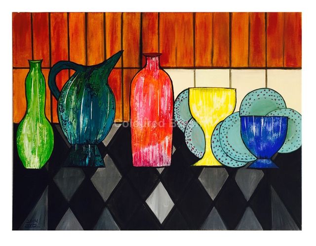 2015 – ” kitchen accessories abstract colorful”, acrylic painted by hand technique. Dimensions 0,60×0,70M. Screen 3D ready to Hang.