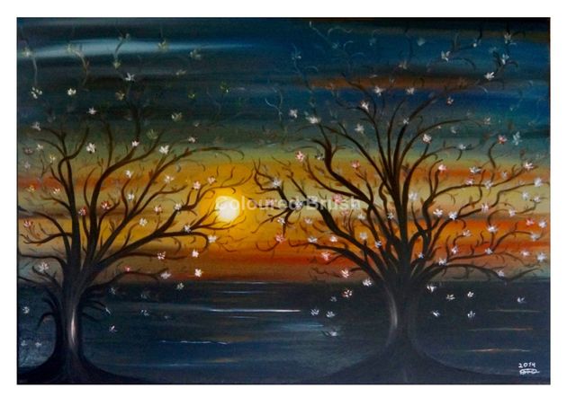 2014 - "Sun Between Trees" - Oil painting. Hand painted on 3D canvas. Dimensions 90x70cm. Ready to hang. (Not available)