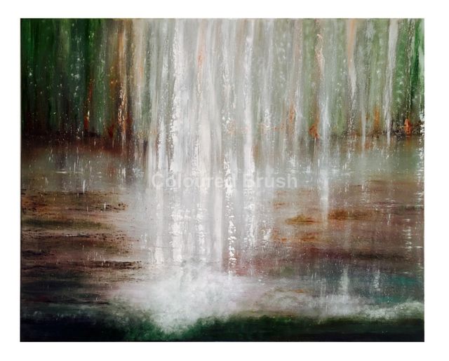 2015 – “Rainy Day”, lately it rained a lot and inspired me to paint an abstract impression of a rainy day. Oil technique, 0,1×0,75M dimensions. 3D screen, ready to hang.