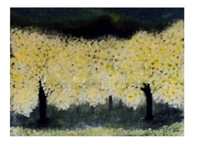 2015 – Trees in bloom. Normally I don’t work with orders but on special request I made an equal painting in the same style, this time in landscape view. Technique acrylic, linen canvas ready to hang Dimensions 0,70×0,90M. (Not available).
