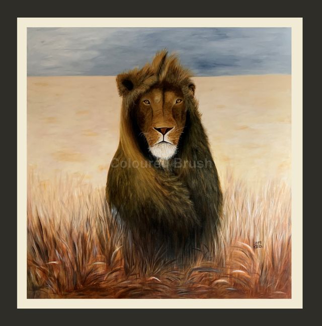 2019, "Lion" Acrylic hand painted on 3D canvas, dimensions 90 x 90 cm Not available