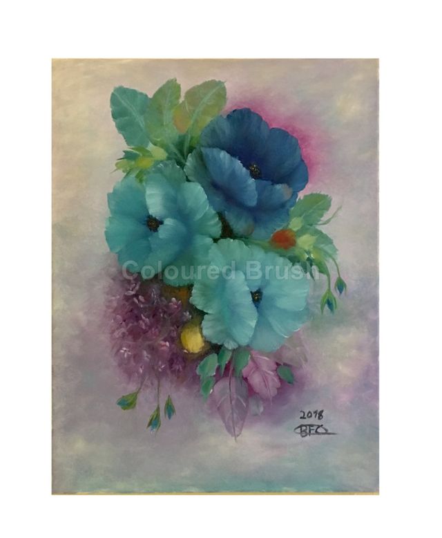 2018 - Blue Flowers - Wet on Wet on canvas. Dimensions: 0,60x0,40M. Frame optional.