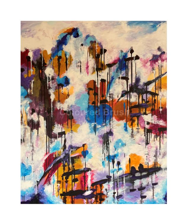 "Abstract painting", 2021. Just paint, without looking for anything, without thinking about anything. Painting only for the act of producing, creating, releasing… I have allowed myself to walk through life, nature and the colors of our world, inspired by an endless freedom. This painting, therefore, is based on the subtle link of travel between what is deep inside and outside. Each brushstroke, in addition to highlighting the material and shapes - which give a particular rhythm to the painting - also reveal energy and passion. Thus, from the depth of blues, from the vitality of white, orange, lilac, red, a happy, pure, profound work emerges, and tranquility and freshness will never be lacking in the environment in which it is found. Acrylic hand painted on 3D canvas. Dimensions 1.00 x 1.20 m. 