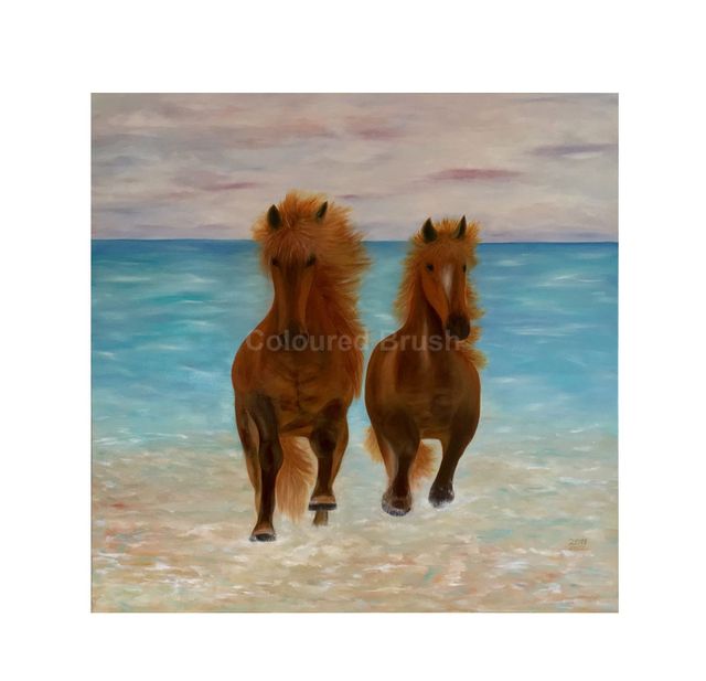 2018 - "Freedom" - Horses are always remembered as a symbol of freedom. Handpainted, oil on 3D canvas. Dimensions 1,20 x 1,20m. Ready to hang.