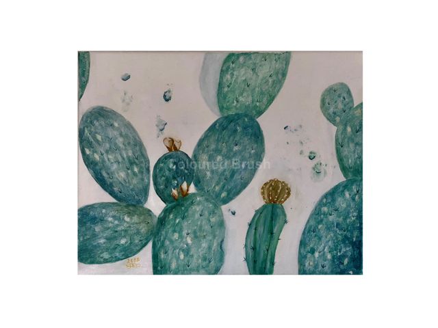 2018, "Cactus". Technique: Watercolor on canvas 3D, handpainted. Dimensions: 0,40 x 0,50m. Not available.