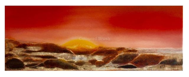 2015 – ” Rocky beach”, technique water mixed. Rocks reliefs handled with spatula and worked with the component “nepheline gel.”Dimensions 0,30×0,80M. 3D screen premium cotton. Ready to hang.