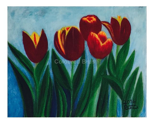 2016 - " TULIP GAVOTA " Hand painted, acrylic paint, dimensions 0.24 × 0.30M 100% cotton canvas. Not 3D, the frame is optional. (Not available).
