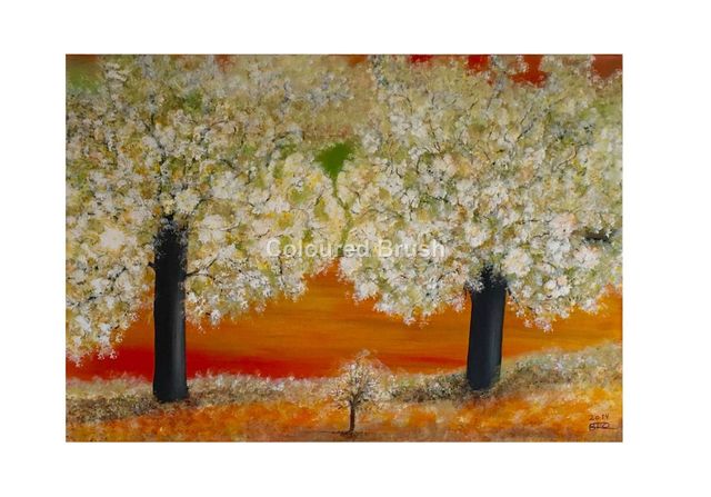 2014 - "Trees of Ipes". At going down of the sun setting. Acrylic technique. Dimensions 0,80 x 1,00m. 3D Screen, ready to hang.