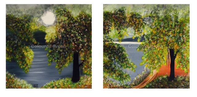 2015 -“ Set trees on the bay ” Acrylic technique, dimensions 0,50×0,50M. And 0,50×0,50M. Set of two 3D canvas ready to hang.
