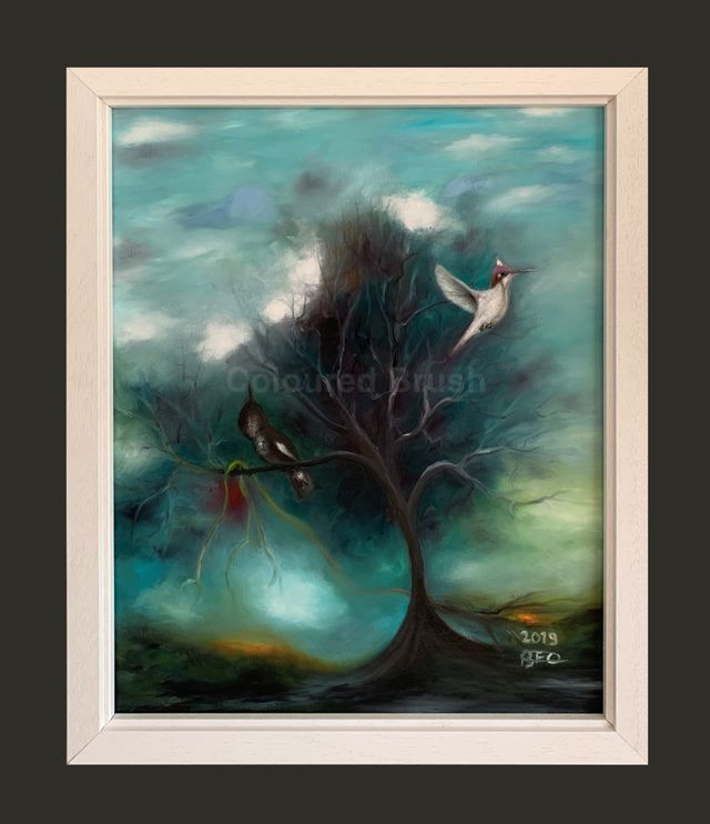 2019 - Free Soul When free, people usually say that they feel like little birds ... And I usually say that the painting makes me free, because it makes possible a flight to each screen. In this specific work, many interpretations can be made. I believe they will be based on freedom in the viewer"s view. Technique: Oil, Hand painted. Dimensions: 0,60x0,40M.