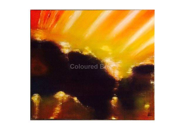 2015 – ” Thunder in the clouds “, modern painting in warm colors, abstract painted, acrylic paint. Dimension 1.0×1,50M. Ready to hang.(Not available).